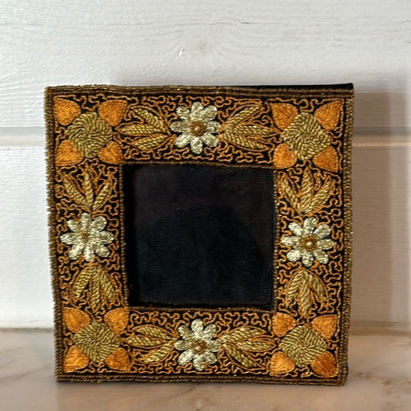 Floral Embroidered Beaded Boho Square Picture Frame - Picture 1 of 4